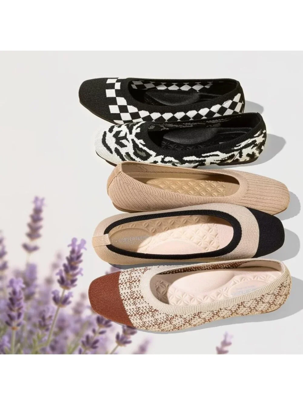 Women's Camel Comfortable Slip on Washable Square Toe Ballet FlatsShoes for Work